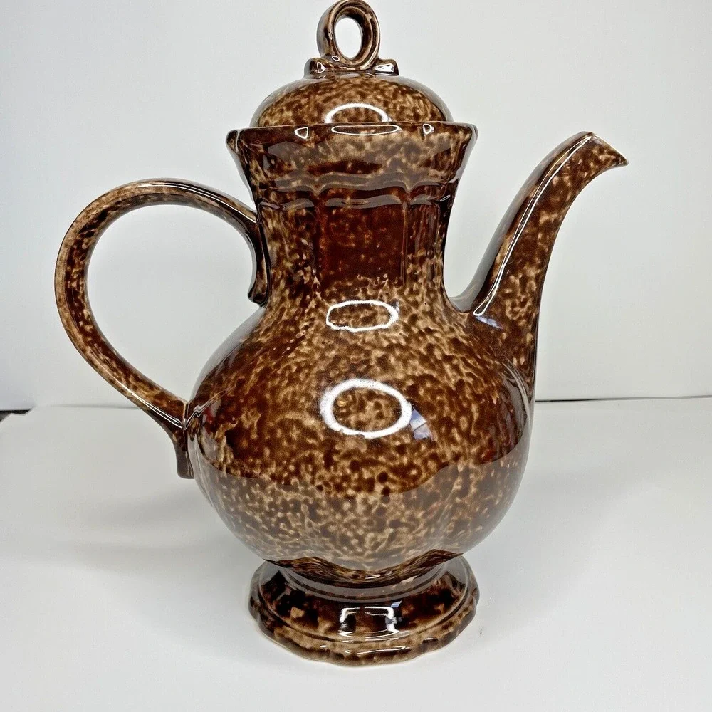 Vtg Mikasa Country Charm Pitcher with Lid Coffee Pot Teapot 12 Inch Brown Marble